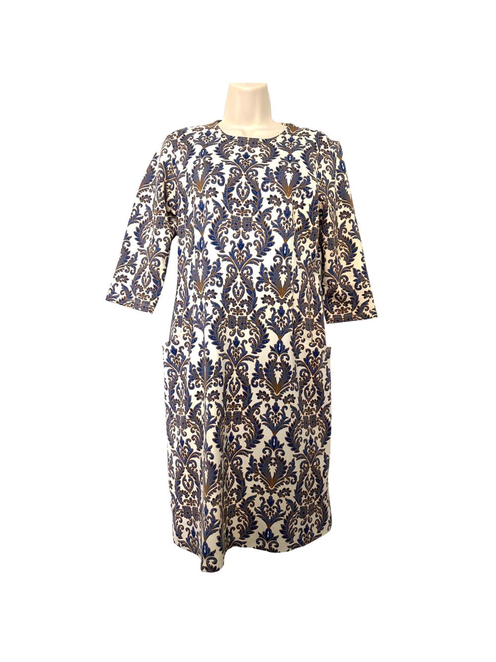 J. Mclaughlin Catalyst Sheath Dress Size M Paisley White Blue Knee Length